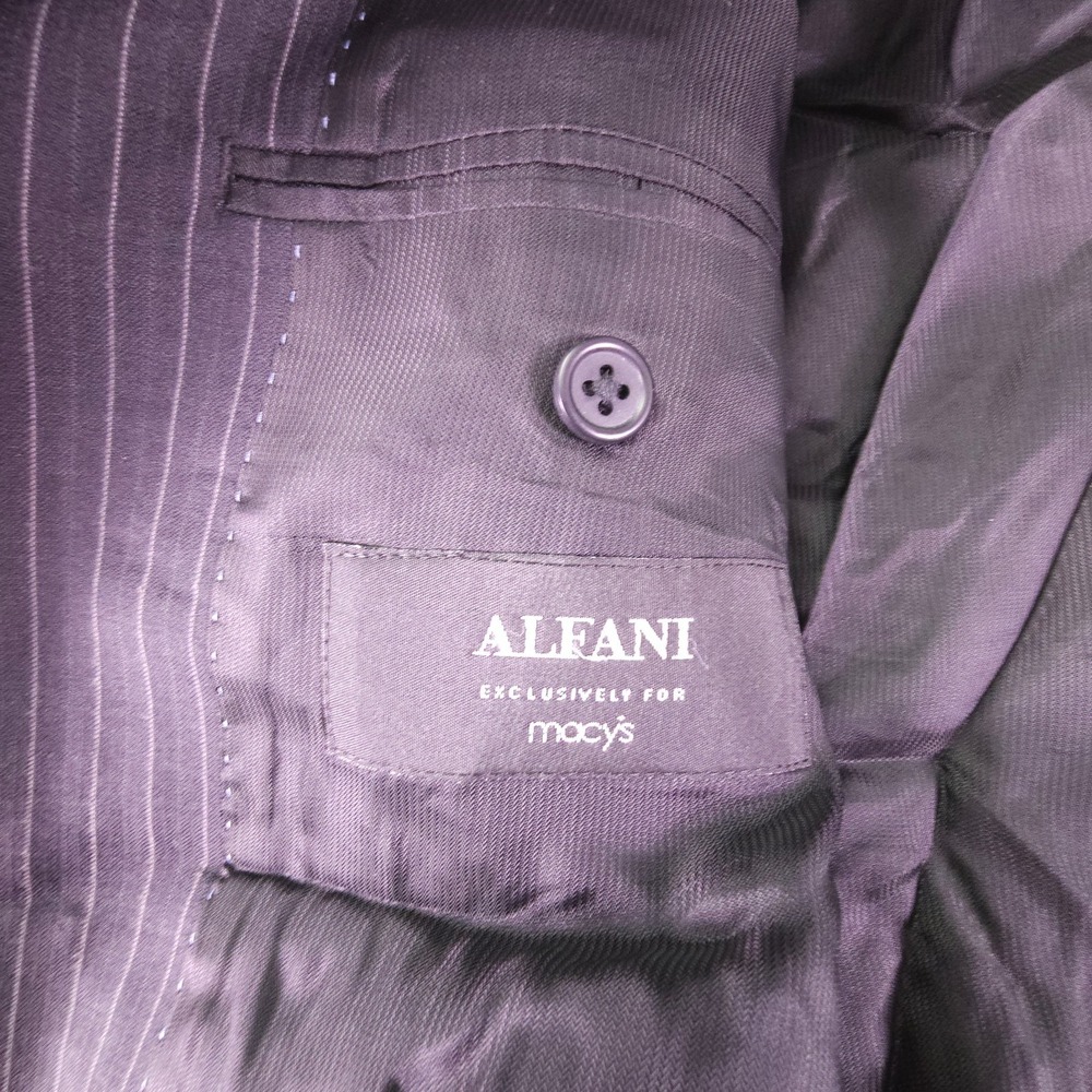 Alfani Suit Mens 42L Charcoal Pinstripe 3 Button 100% Wool Pants 35x33 Pleated - Picture 7 of 16